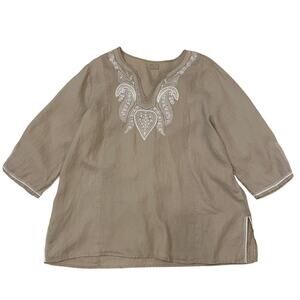 Simply NY 100% Linen Embroidered Tunic | Sequin Trim, Boho Resort Wear, XL New